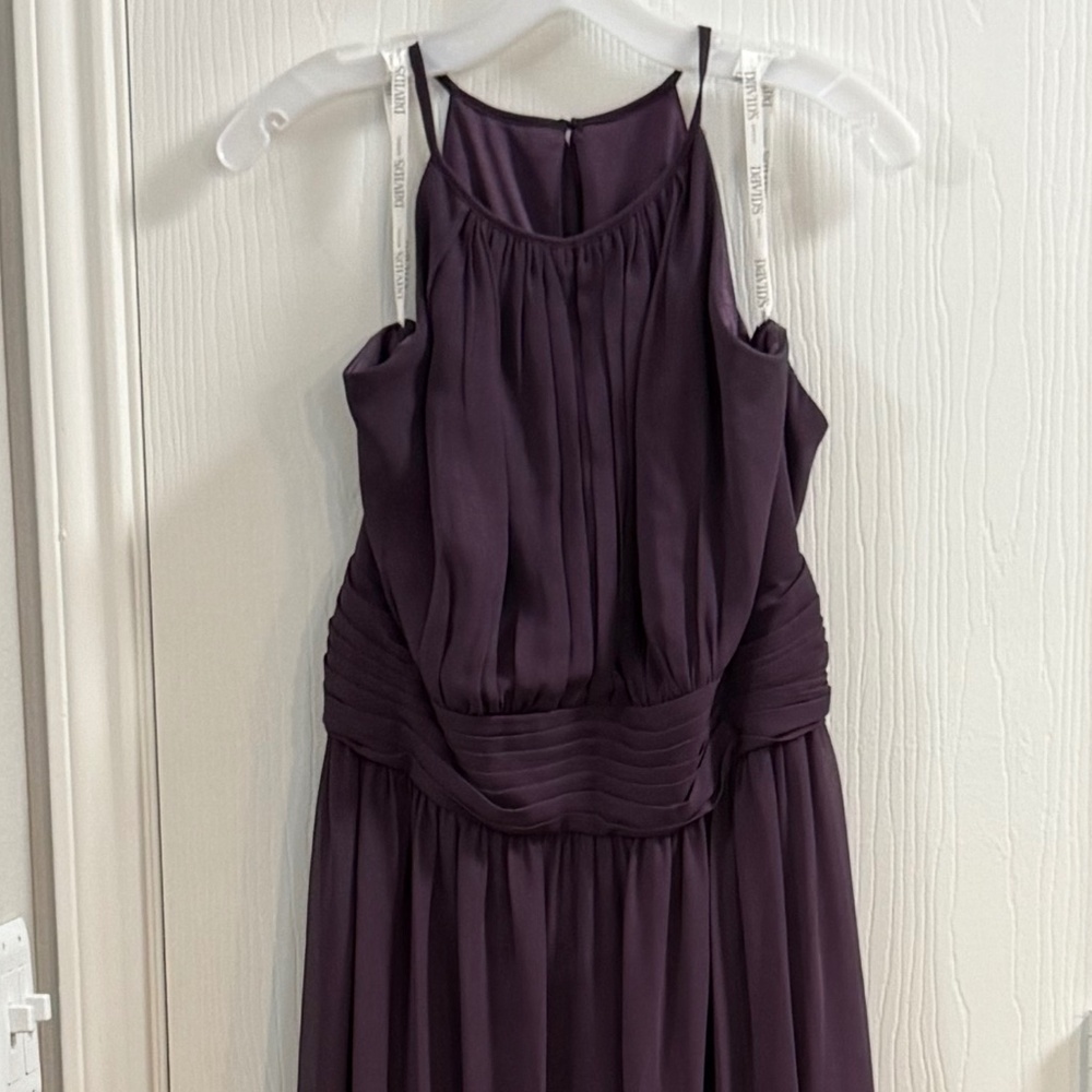 David’s Bridal High-neck Long Plum Chiffon w/keyhole  Bridesmaid Dress - Size 18